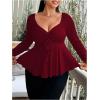 imageSOLY HUX Womens Plus Size Peplum Tops Long Sleeve T Shirts Casual Sexy Ruched Sweetheart Neck Ruffle Hem TeesSolid Burgundy