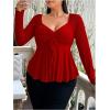 imageSOLY HUX Womens Plus Size Peplum Tops Long Sleeve T Shirts Casual Sexy Ruched Sweetheart Neck Ruffle Hem TeesSolid Red