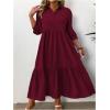imageSOLY HUX Womens Plus Size Shirt Dress Half Button Collar 34 Sleeve Ruffle Hem Loose Long DressesPure Burgundy