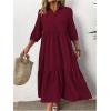 imageSOLY HUX Womens Plus Size Shirt Dress Half Button Collar 34 Sleeve Ruffle Hem Loose Long DressesPure Burgundy
