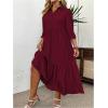 imageSOLY HUX Womens Plus Size Shirt Dress Half Button Collar 34 Sleeve Ruffle Hem Loose Long DressesPure Burgundy