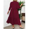 imageSOLY HUX Womens Plus Size Shirt Dress Half Button Collar 34 Sleeve Ruffle Hem Loose Long DressesPure Burgundy