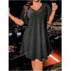 imageSOLY HUX Womens Plus Size Sparkly Sequin Dress V Neck Petal Short Sleeve Loose Party Short DressesPure Black