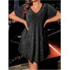 imageSOLY HUX Womens Plus Size Sparkly Sequin Dress V Neck Petal Short Sleeve Loose Party Short DressesPure Black