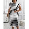 imageSOLY HUX Womens Plus Size Striped Dress Short Sleeve Tie Front Split Hem Midi DressesBlack and White Striped