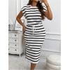 imageSOLY HUX Womens Plus Size Striped Dress Short Sleeve Tie Front Split Hem Midi DressesBlack and White Striped