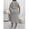 imageSOLY HUX Womens Plus Size Striped Dress Short Sleeve Tie Front Split Hem Midi DressesBlack and White Striped