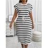 imageSOLY HUX Womens Plus Size Striped Dress Short Sleeve Tie Front Split Hem Midi DressesBlack and White Striped
