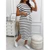 imageSOLY HUX Womens Plus Size Striped Dress Short Sleeve Tie Front Split Hem Midi DressesBlack and White Striped
