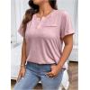 imageSOLY HUX Womens Plus Size T Shirts Short Sleeve Round Neck Half Button Tee TopsPlain Pink