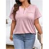 imageSOLY HUX Womens Plus Size T Shirts Short Sleeve Round Neck Half Button Tee TopsPlain Pink