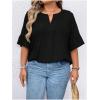 imageSOLY HUX Womens Plus Size Tops Notched Neck Ruffle Half Sleeve Summer BlousePlain Black