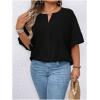 imageSOLY HUX Womens Plus Size Tops Notched Neck Ruffle Half Sleeve Summer BlousePlain Black