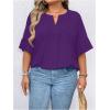 imageSOLY HUX Womens Plus Size Tops Notched Neck Ruffle Half Sleeve Summer BlousePlain Purple