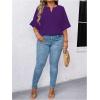 imageSOLY HUX Womens Plus Size Tops Notched Neck Ruffle Half Sleeve Summer BlousePlain Purple