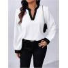 imageSOLY HUX Womens Plus Size Tops Notched V Neck Long Sleeve Color Block Casual Work BlouseBlack and White