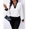 imageSOLY HUX Womens Plus Size Tops Notched V Neck Long Sleeve Color Block Casual Work BlouseBlack and White