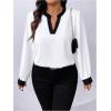 imageSOLY HUX Womens Plus Size Tops Notched V Neck Long Sleeve Color Block Casual Work BlouseBlack and White