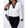 imageSOLY HUX Womens Plus Size Tops Notched V Neck Long Sleeve Color Block Casual Work BlouseBlack and White