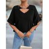 imageSOLY HUX Womens Plus Size Tops Ruffle Short Sleeve Chain Cut Out Casual Solid BlousePure Black