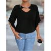 imageSOLY HUX Womens Plus Size Tops Ruffle Short Sleeve Chain Cut Out Casual Solid BlousePure Black