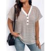imageSOLY HUX Womens Plus Size Tops Striped V Neck Short Sleeve Tee Casual Summer T ShirtsMulticoloured Striped