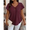 imageSOLY HUX Womens Plus Size Tops Twist Front V Neck Cut Out Petal Short Sleeve BlouseSolid Burgundy