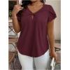 imageSOLY HUX Womens Plus Size Tops Twist Front V Neck Cut Out Petal Short Sleeve BlouseSolid Burgundy