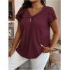 imageSOLY HUX Womens Plus Size Tops Twist Front V Neck Cut Out Petal Short Sleeve BlouseSolid Burgundy