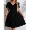 imageSOLY HUX Womens Plus Size Wrap V Neck Dress Ruffle Short Sleeve High Waisted Flowy DressesPure Black