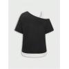 imageSOLY HUX Womens Plus Size Y2k Tops Gothic Graphic Tees Trendy Short Sleeve Asymmetrical Neck T ShirtsBlack and White