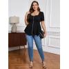 imageSOLY HUX Womens Plus Size Zip Up Shirts Sweetheart Neck Short Sleeve Ruffle Tops Casual Flowy BlousePlain Black