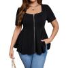 imageSOLY HUX Womens Plus Size Zip Up Shirts Sweetheart Neck Short Sleeve Ruffle Tops Casual Flowy BlousePlain Black
