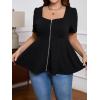 imageSOLY HUX Womens Plus Size Zip Up Shirts Sweetheart Neck Short Sleeve Ruffle Tops Casual Flowy BlousePlain Black