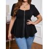 imageSOLY HUX Womens Plus Size Zip Up Shirts Sweetheart Neck Short Sleeve Ruffle Tops Casual Flowy BlousePlain Black