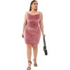 imageSOLY HUX Womens Sexy Plus Size Velvet Spaghetti Strap Cowl Neck Party Club Bodycon Mini DressPlain Pink