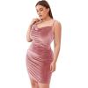 imageSOLY HUX Womens Sexy Plus Size Velvet Spaghetti Strap Cowl Neck Party Club Bodycon Mini DressPlain Pink