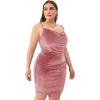 imageSOLY HUX Womens Sexy Plus Size Velvet Spaghetti Strap Cowl Neck Party Club Bodycon Mini DressPlain Pink