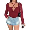 imageSOLY HUX Plus Size Tops for Women Long Sleeve Sexy Going Out Tops V Neck Criss Cross T Shirts BlousePlain Burgundy