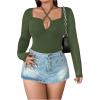 imageSOLY HUX Plus Size Tops for Women Long Sleeve Sexy Going Out Tops V Neck Criss Cross T Shirts BlousePlain Green