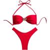 imageSOLY HUX Womens 2 Piece Bikini Set Metal Decor Halter Swimsuit Tie Back High Cut Bathing SuitSolid Red