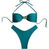 imageSOLY HUX Womens 2 Piece Bikini Set Metal Decor Halter Swimsuit Tie Back High Cut Bathing SuitSolid Teal Blue