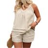 imageSOLY HUX Womens Plus Size 2 Piece Summer Outfits V Neck Sleeveless Tops and Shorts Vacation SetsPlain Apricot