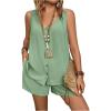 imageSOLY HUX Womens Plus Size 2 Piece Summer Vacation Outfits V Neck Sleeveless Tops and Shorts with PocketsPlain Green