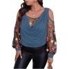 imageSOLY HUX Womens Plus Size Cold Shoulder Blouse Floral Mesh Long Sleeve Shirts Elegant TopsBlue Floral