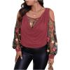 imageSOLY HUX Womens Plus Size Cold Shoulder Blouse Floral Mesh Long Sleeve Shirts Elegant TopsRed Floral