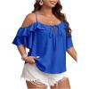 imageSOLY HUX Womens Plus Size Cold Shoulder Blouse Ruffle Trim Tie Front Shirts Casual Swiss Dots TopsRoyal Blue