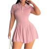 imageSOLY HUX Womens Plus Size Dress Collar Short Sleeve Button Front A Line Flared Mini DressesPure Dusty Pink
