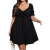 imageSOLY HUX Womens Plus Size Dresses Summer Sexy Sundresses Sweetheart Neckline Puff Short Sleeve A Line Midi DressPure Black