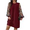 imageSOLY HUX Womens Plus Size Floral Mesh Long Sleeve Dress Crewneck Elegant Office Tee Shirt DressesBurgundy Floral